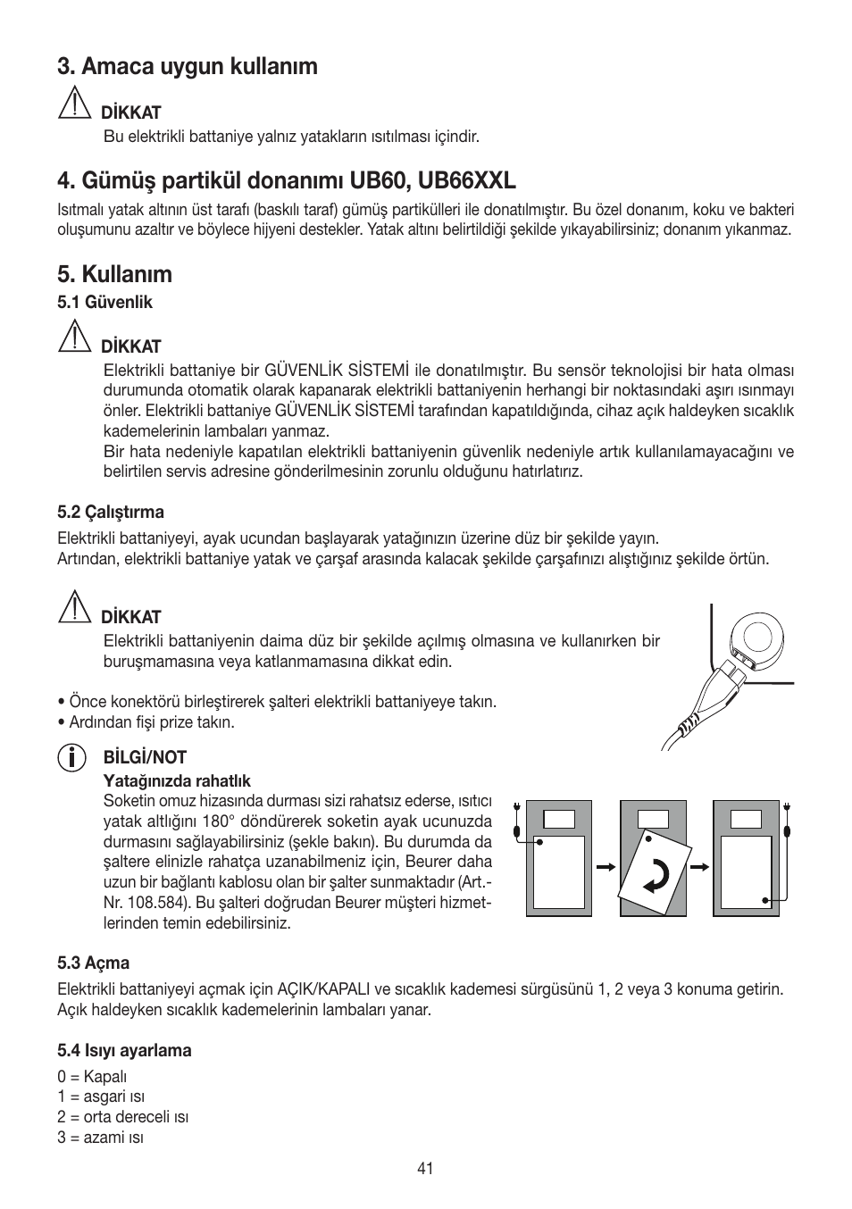 Amaca uygun kullanım, Gümüş partikül donanımı ub60, ub66xxl, Kullanım | Beurer UB 30 User Manual | Page 41 / 60