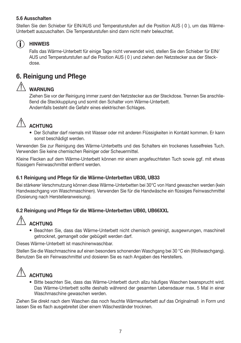 Reinigung und pflege | Beurer UB 30 User Manual | Page 7 / 60