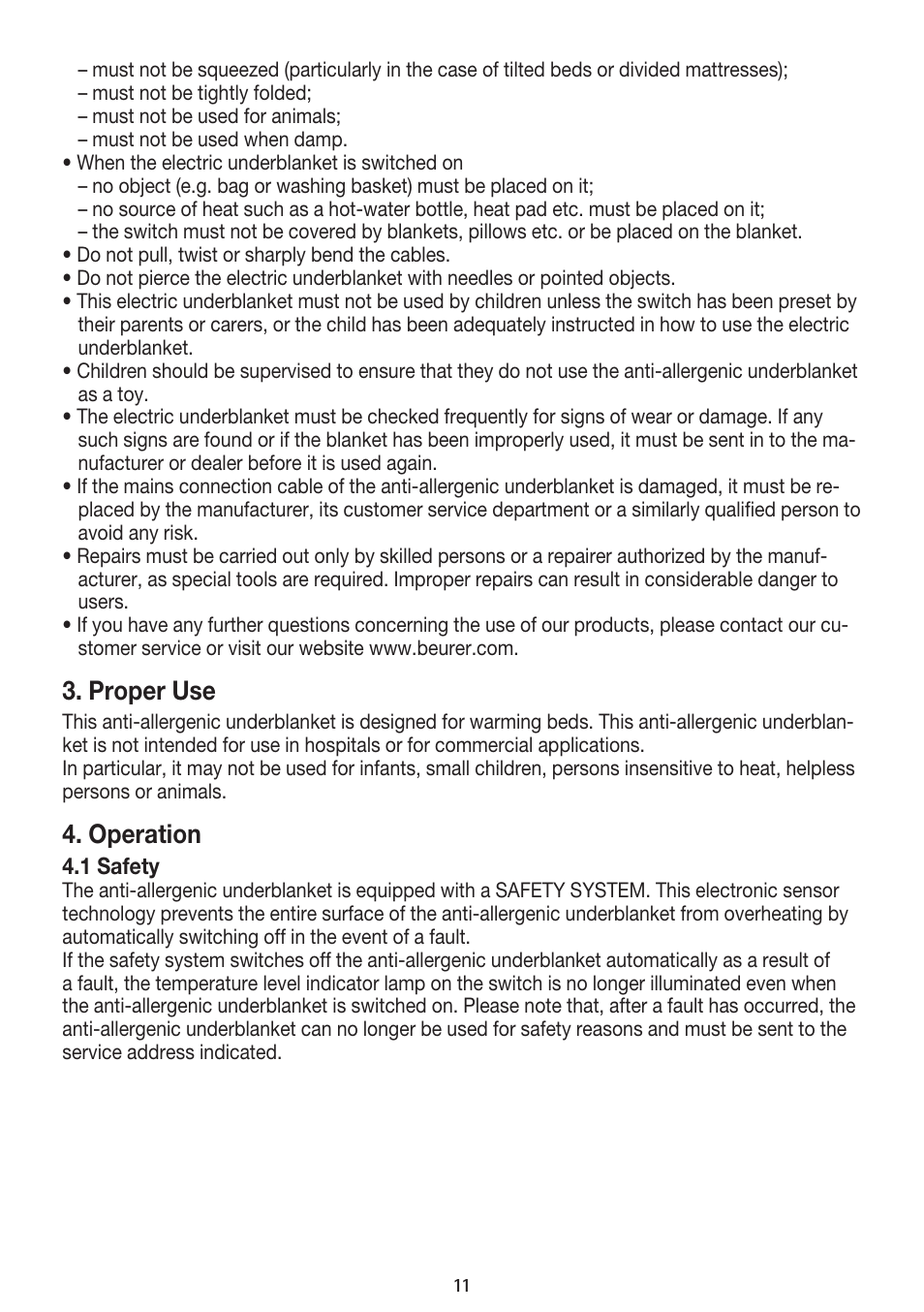 Proper use, Operation | Beurer UB 85 User Manual | Page 11 / 44