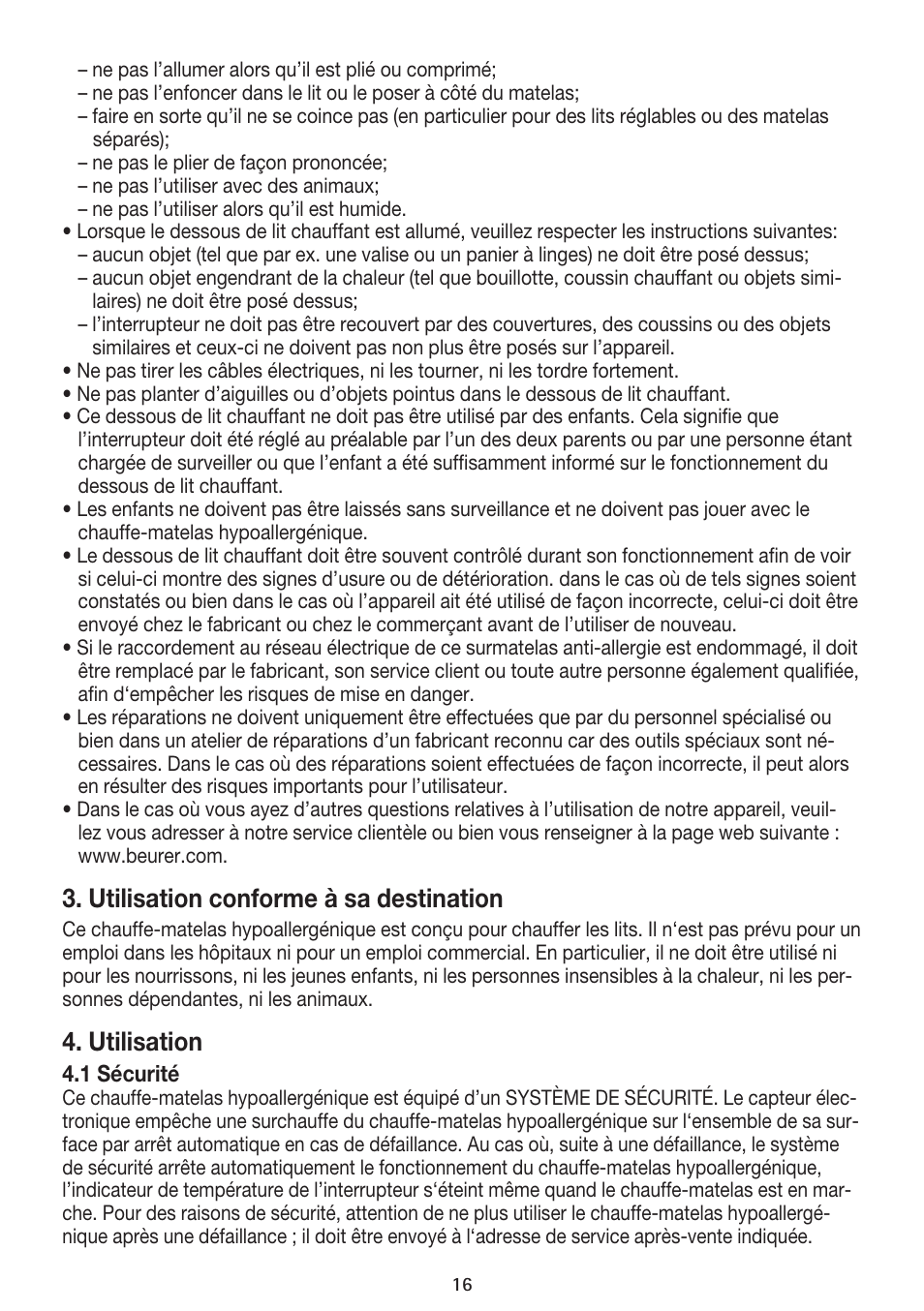 Utilisation conforme à sa destination, Utilisation | Beurer UB 85 User Manual | Page 16 / 44