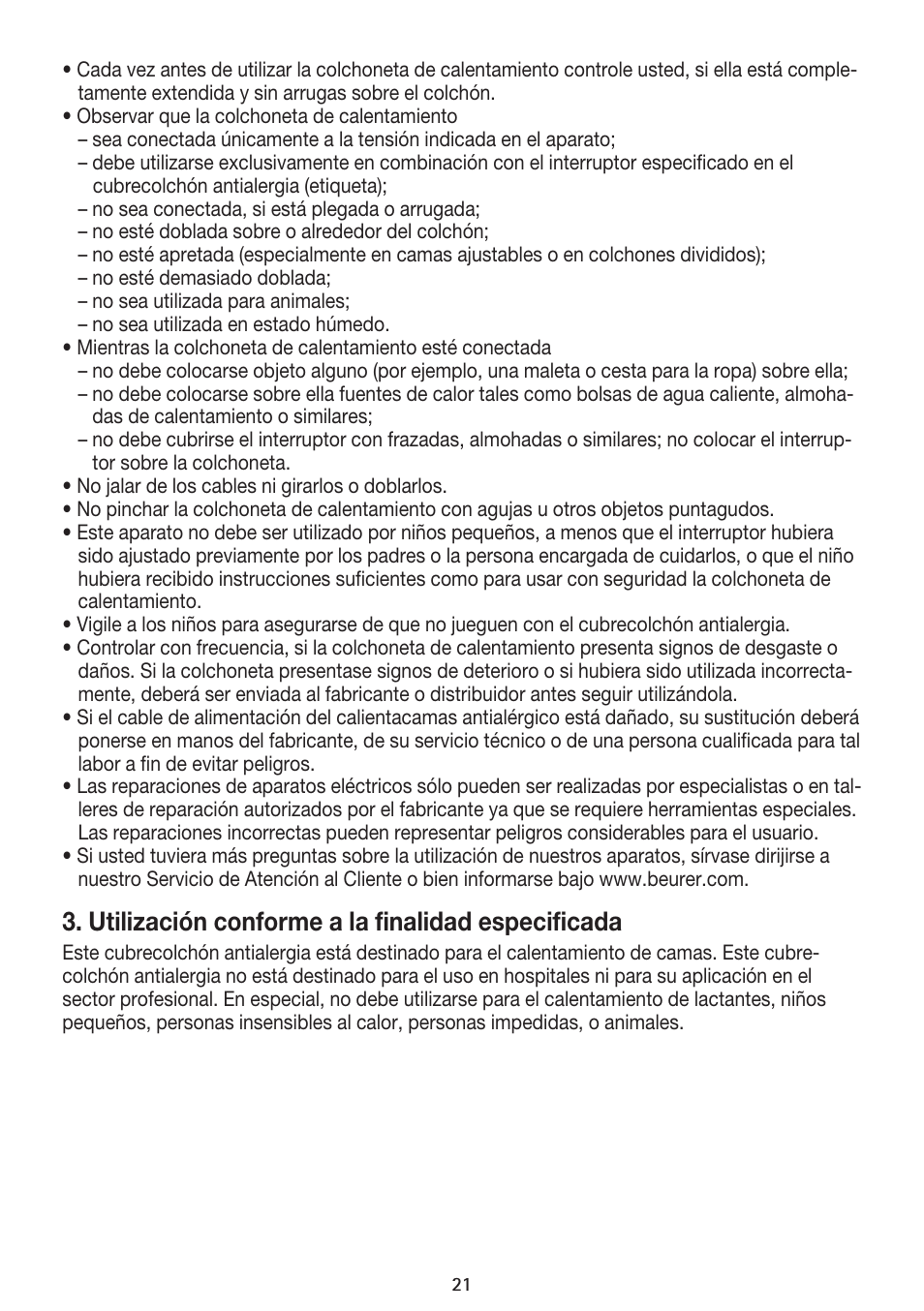 Utilización conforme a la finalidad especificada | Beurer UB 85 User Manual | Page 21 / 44