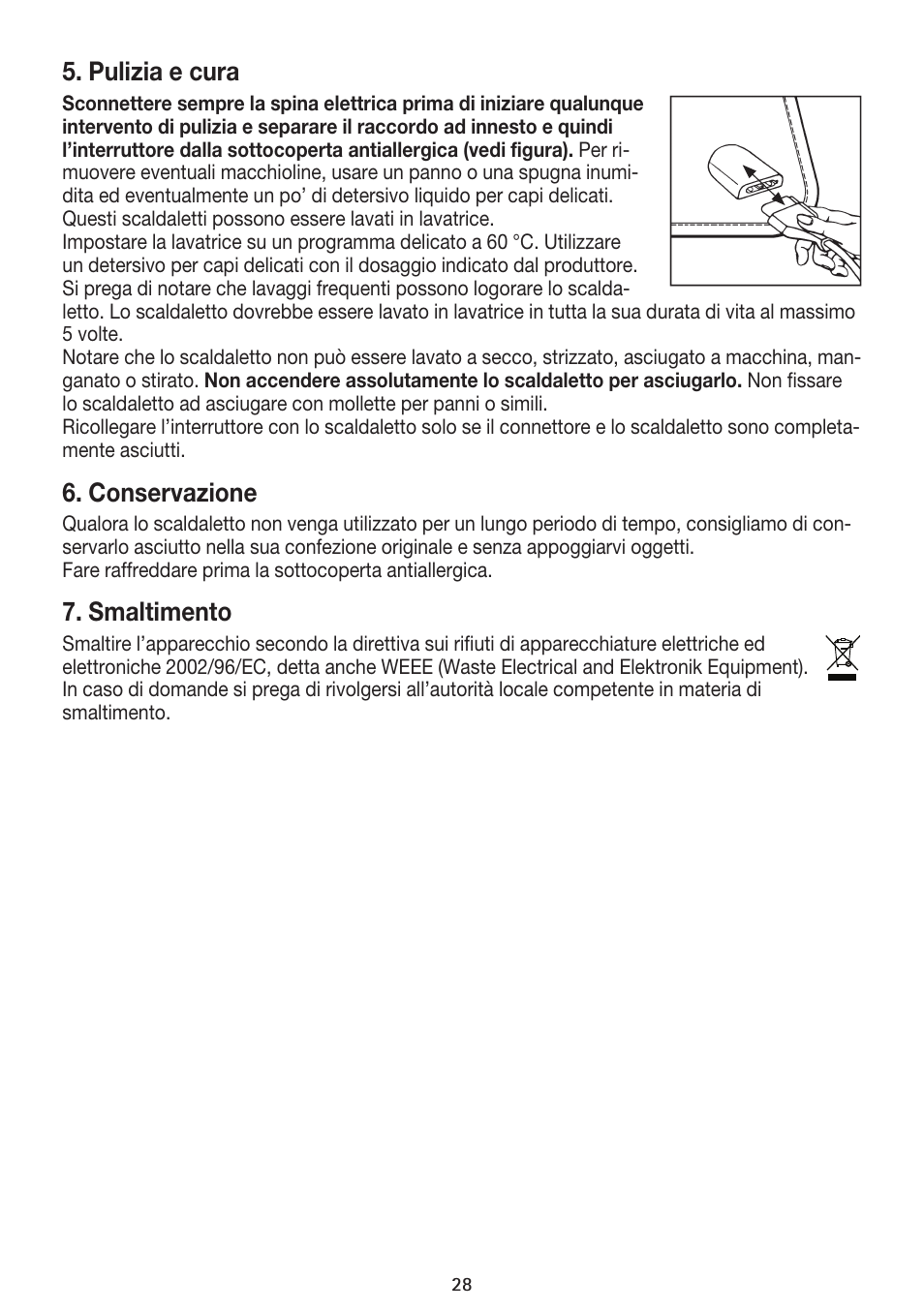 Pulizia e cura, Conservazione, Smaltimento | Beurer UB 85 User Manual | Page 28 / 44