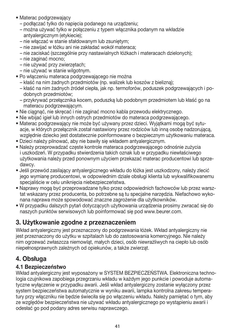 Użytkowanie zgodne z przeznaczeniem, Obsługa | Beurer UB 85 User Manual | Page 41 / 44