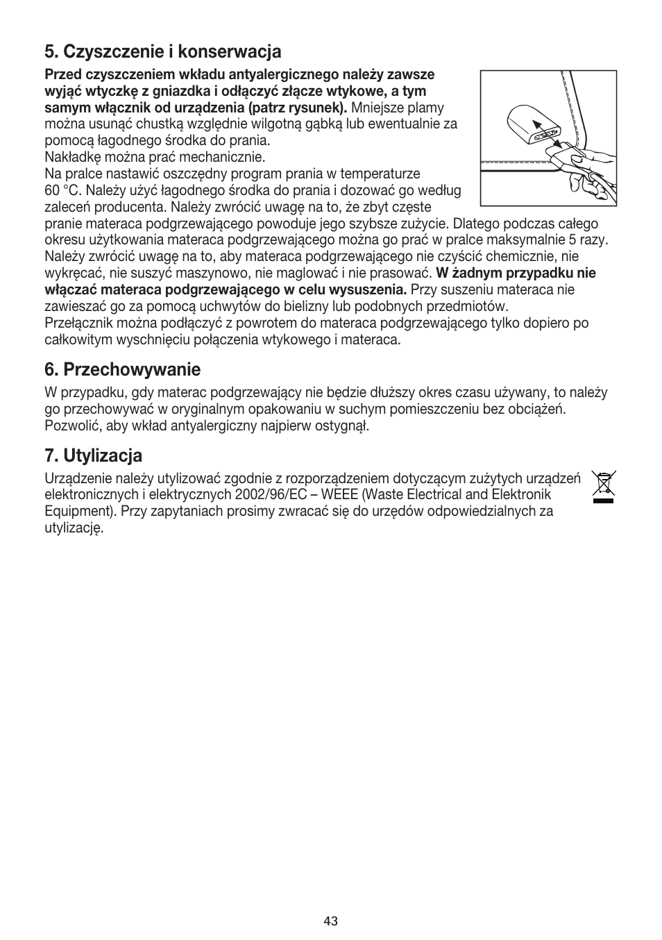 Czyszczenie i konserwacja, Przechowywanie, Utylizacja | Beurer UB 85 User Manual | Page 43 / 44