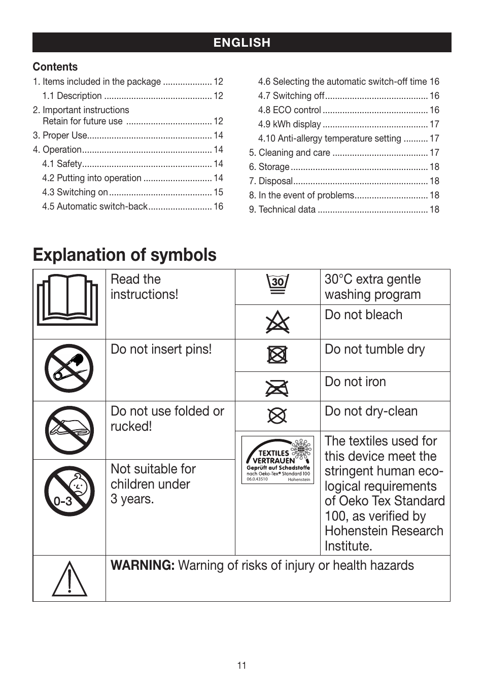 Explanation of symbols | Beurer UB 90 User Manual | Page 11 / 72