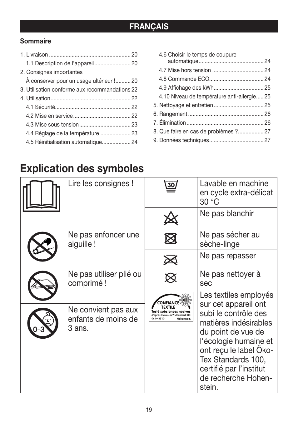 Explication des symboles | Beurer UB 90 User Manual | Page 19 / 72