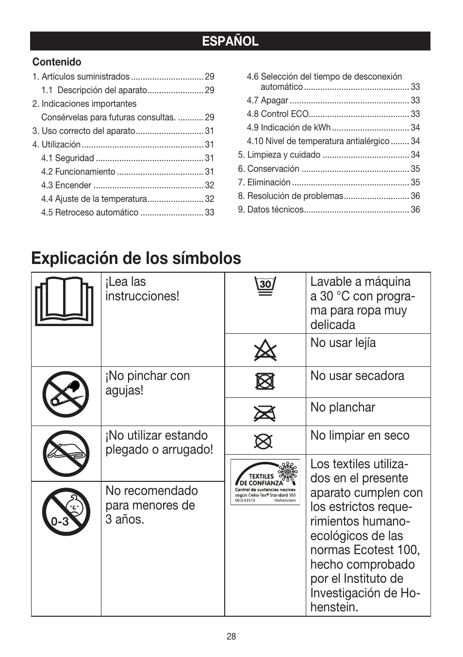 Explicación de los símbolos | Beurer UB 90 User Manual | Page 28 / 72