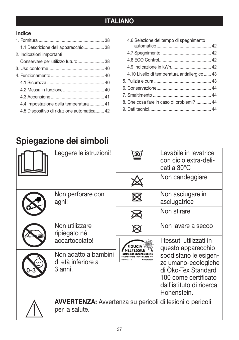 Spiegazione dei simboli | Beurer UB 90 User Manual | Page 37 / 72