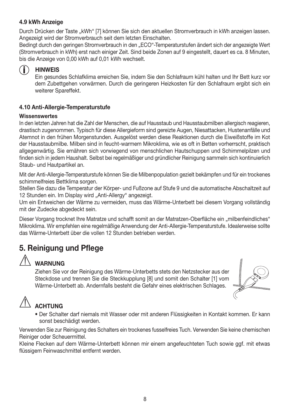 Reinigung und pflege | Beurer UB 90 User Manual | Page 8 / 72