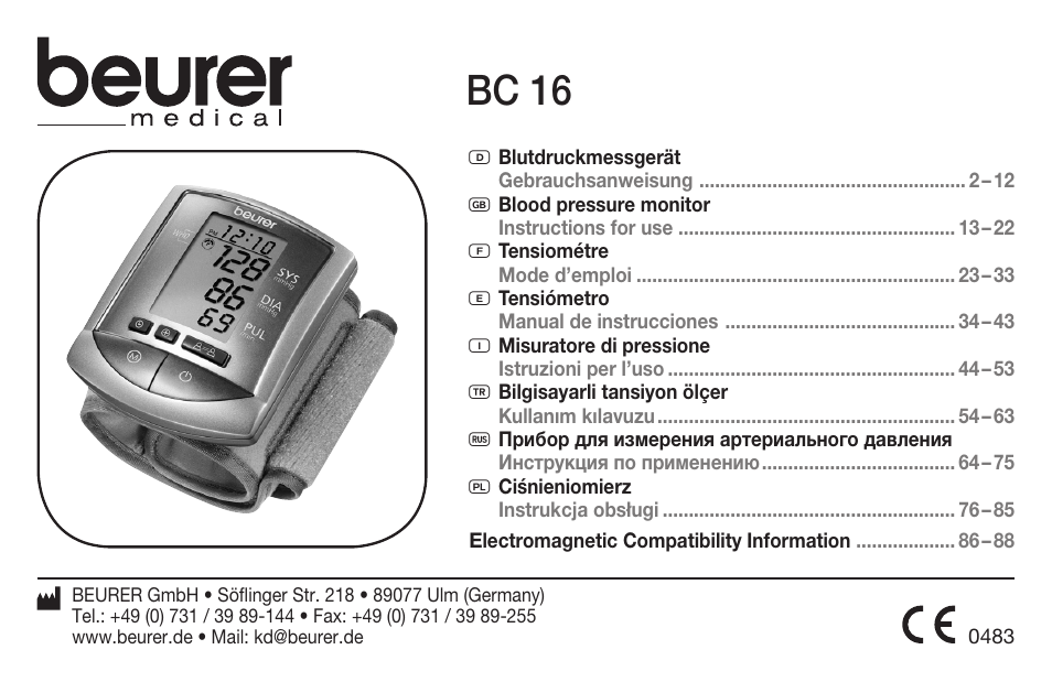 Beurer BC 16 User Manual | 88 pages
