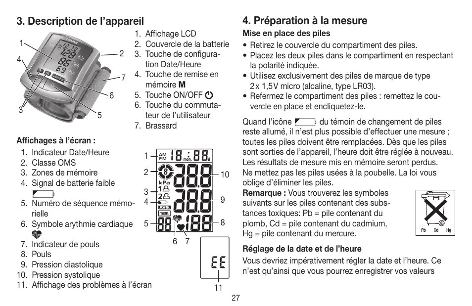 Description de l’appareil, Préparation à la mesure | Beurer BC 16 User Manual | Page 27 / 88