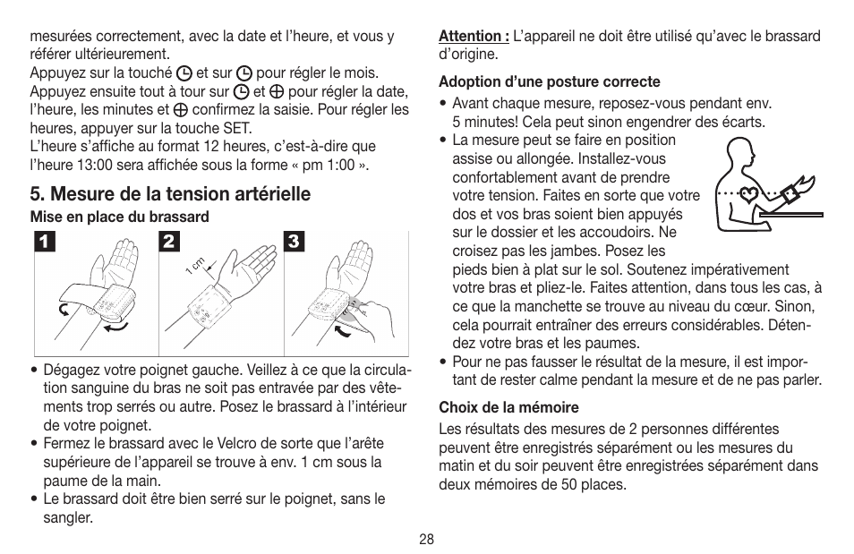 Mesure de la tension artérielle | Beurer BC 16 User Manual | Page 28 / 88