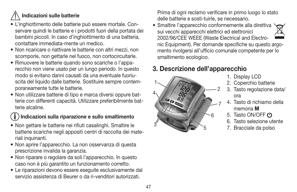 Descrizione dell’apparecchio | Beurer BC 16 User Manual | Page 47 / 88