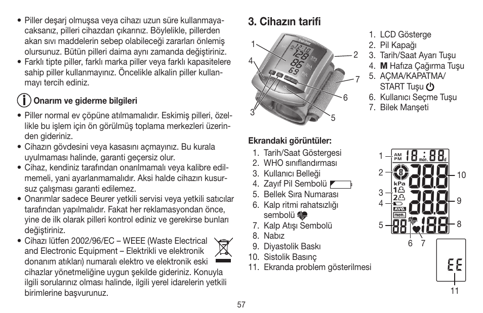 Cihazın tarifi | Beurer BC 16 User Manual | Page 57 / 88