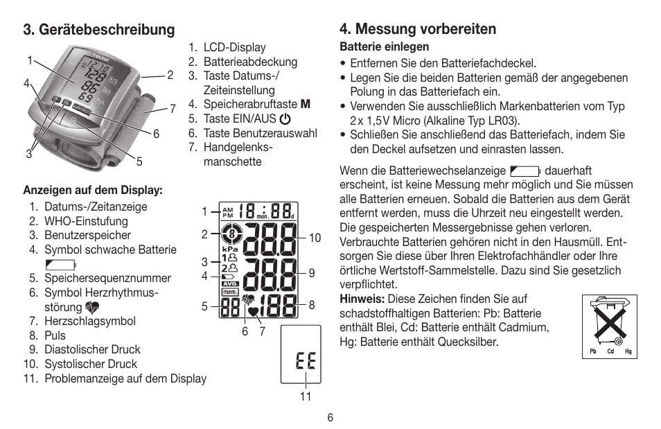 Gerätebeschreibung, Messung vorbereiten | Beurer BC 16 User Manual | Page 6 / 88