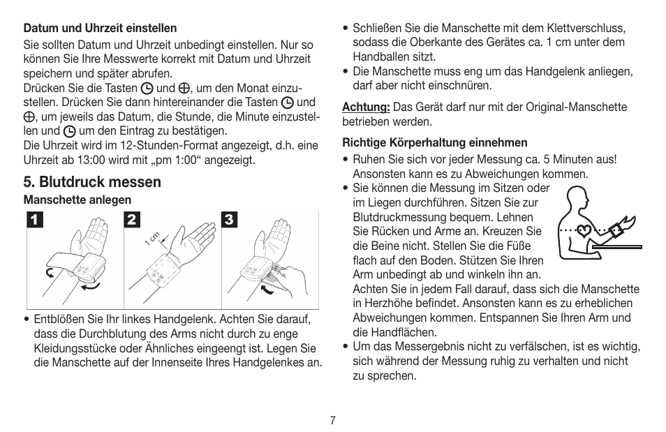 Blutdruck messen | Beurer BC 16 User Manual | Page 7 / 88