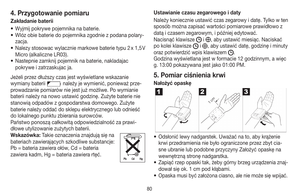 Przygotowanie pomiaru, Pomiar ciśnienia krwi | Beurer BC 16 User Manual | Page 80 / 88