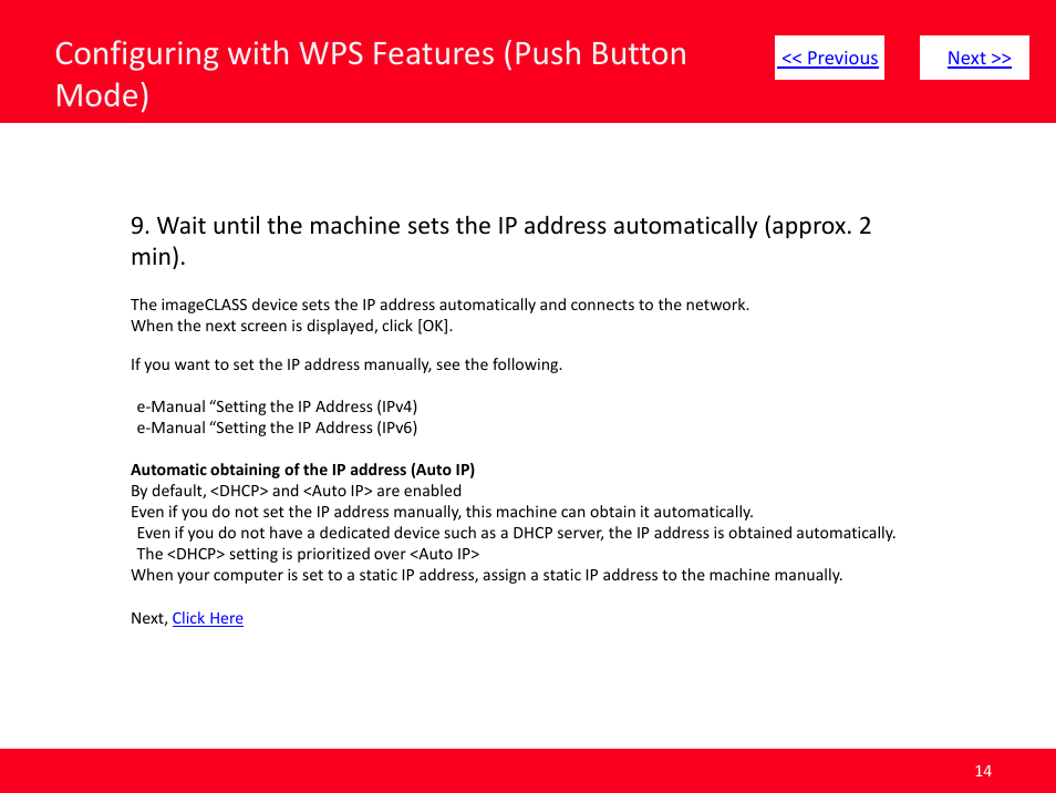 Slide number 14, Configuring with wps features (push button mode) | Canon MF8380CDW User Manual | Page 14 / 46