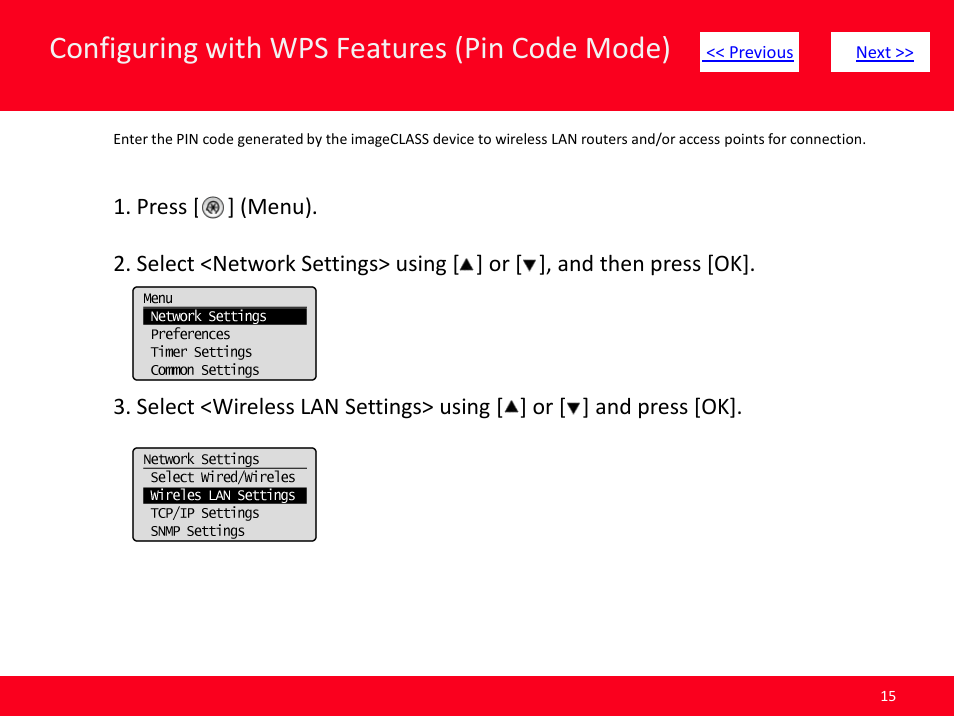 Slide number 15, Click here, Configuring with wps features (pin code mode) | Canon MF8380CDW User Manual | Page 15 / 46