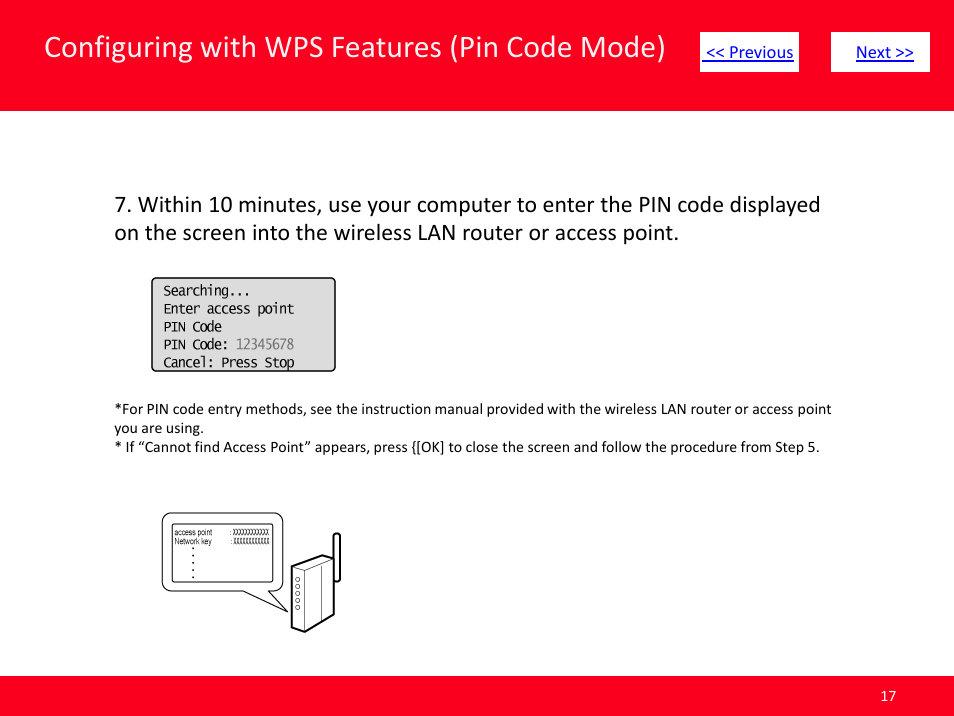 Slide number 17, Configuring with wps features (pin code mode) | Canon MF8380CDW User Manual | Page 17 / 46