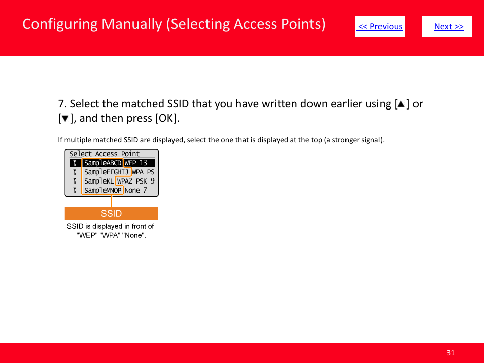 Slide number 31, Configuring manually (selecting access points) | Canon MF8380CDW User Manual | Page 31 / 46