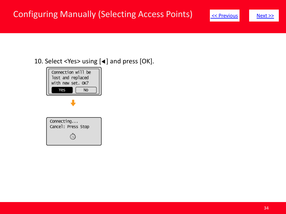 Slide number 34, Configuring manually (selecting access points) | Canon MF8380CDW User Manual | Page 34 / 46