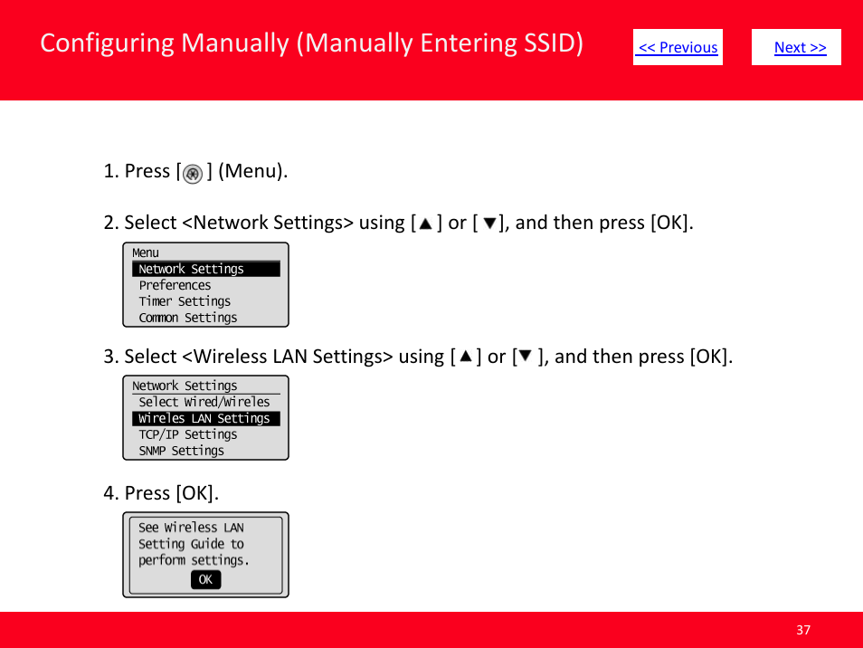 Slide number 37, Click here, Configuring manually (manually entering ssid) | Canon MF8380CDW User Manual | Page 37 / 46