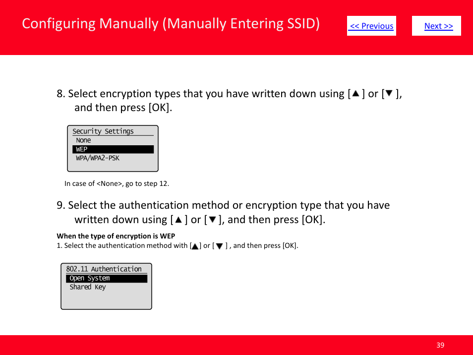 Slide number 39, Configuring manually (manually entering ssid) | Canon MF8380CDW User Manual | Page 39 / 46