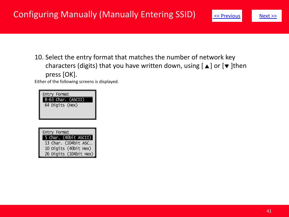 Slide number 41, Configuring manually (manually entering ssid) | Canon MF8380CDW User Manual | Page 41 / 46