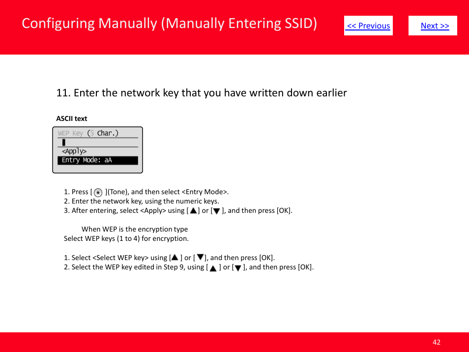 Slide number 42, Configuring manually (manually entering ssid) | Canon MF8380CDW User Manual | Page 42 / 46