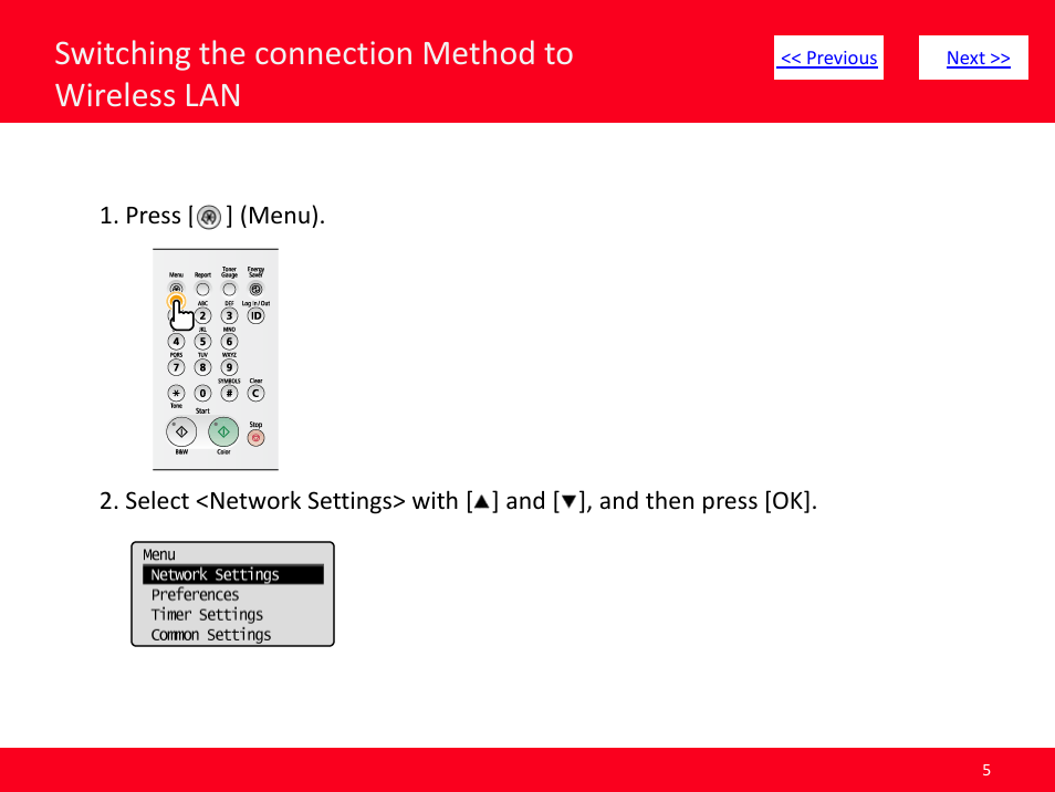 Slide number 5, Switching the connection method to wireless lan | Canon MF8380CDW User Manual | Page 5 / 46