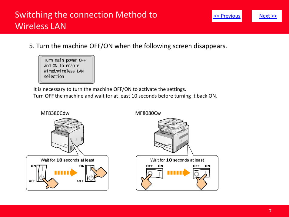 Slide number 7, Switching the connection method to wireless lan | Canon MF8380CDW User Manual | Page 7 / 46