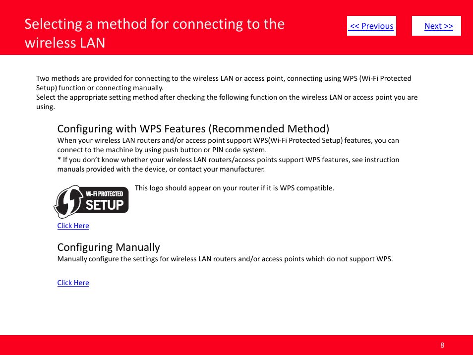 Slide number 8, Configuring with wps features (recommended method), Configuring manually | Canon MF8380CDW User Manual | Page 8 / 46