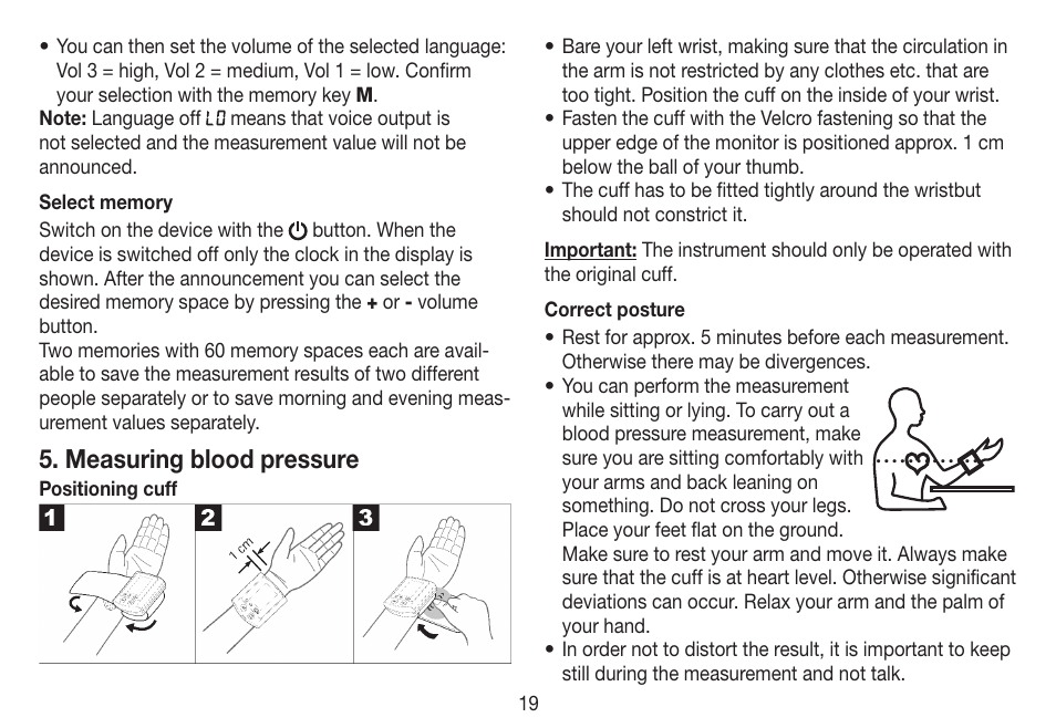 Measuring blood pressure | Beurer BC 19 User Manual | Page 19 / 68