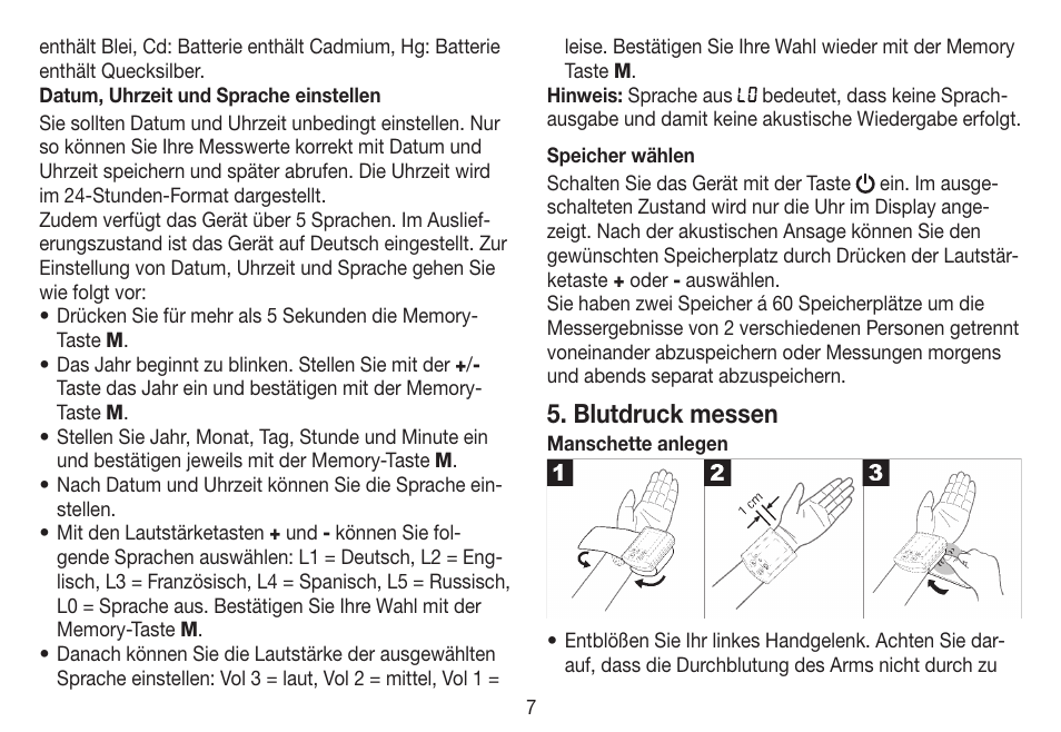 Blutdruck messen | Beurer BC 19 User Manual | Page 7 / 68