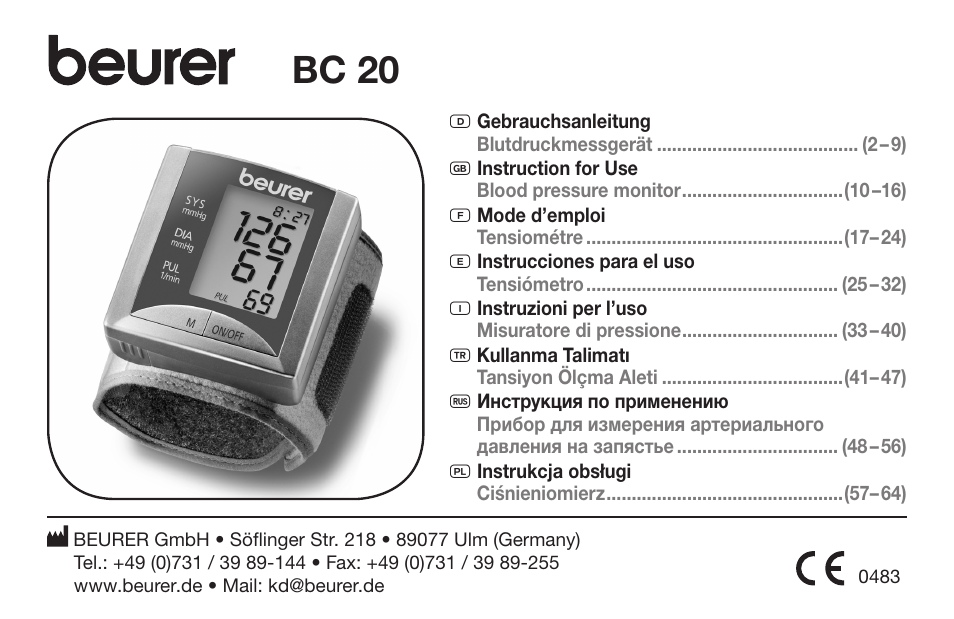 Beurer BC 20 User Manual | 68 pages