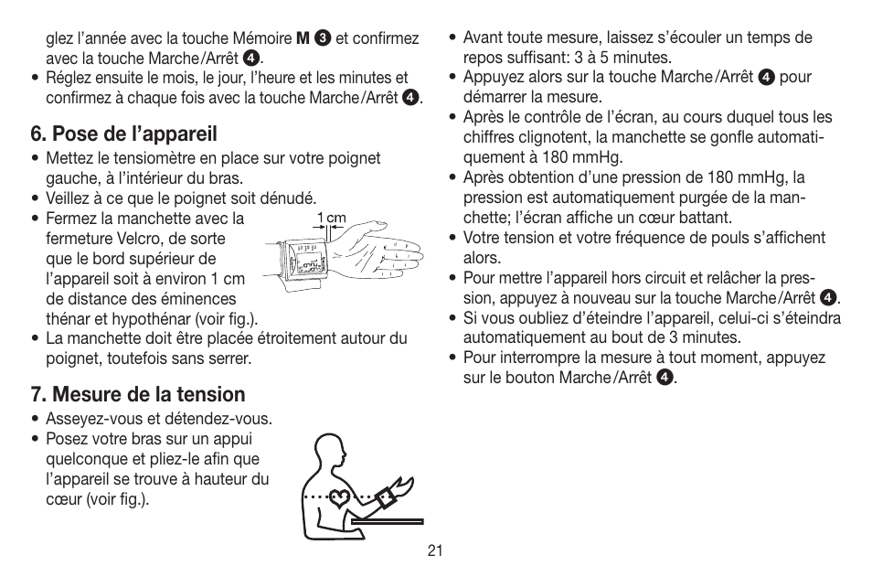 Pose de l’appareil, Mesure de la tension | Beurer BC 20 User Manual | Page 21 / 68
