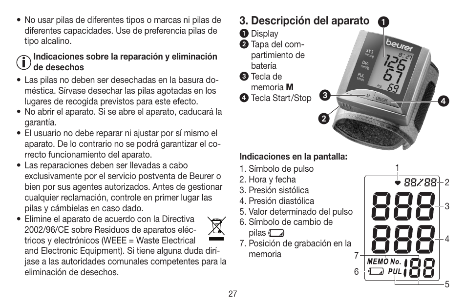 Descripción del aparato, ᕡᕢ ᕣ ᕤ | Beurer BC 20 User Manual | Page 27 / 68