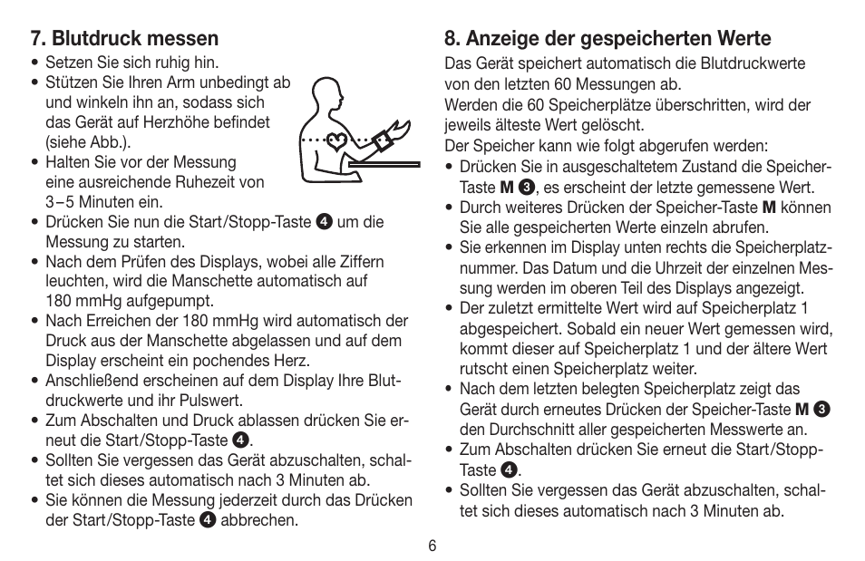 Blutdruck messen, Anzeige der gespeicherten werte | Beurer BC 20 User Manual | Page 6 / 68