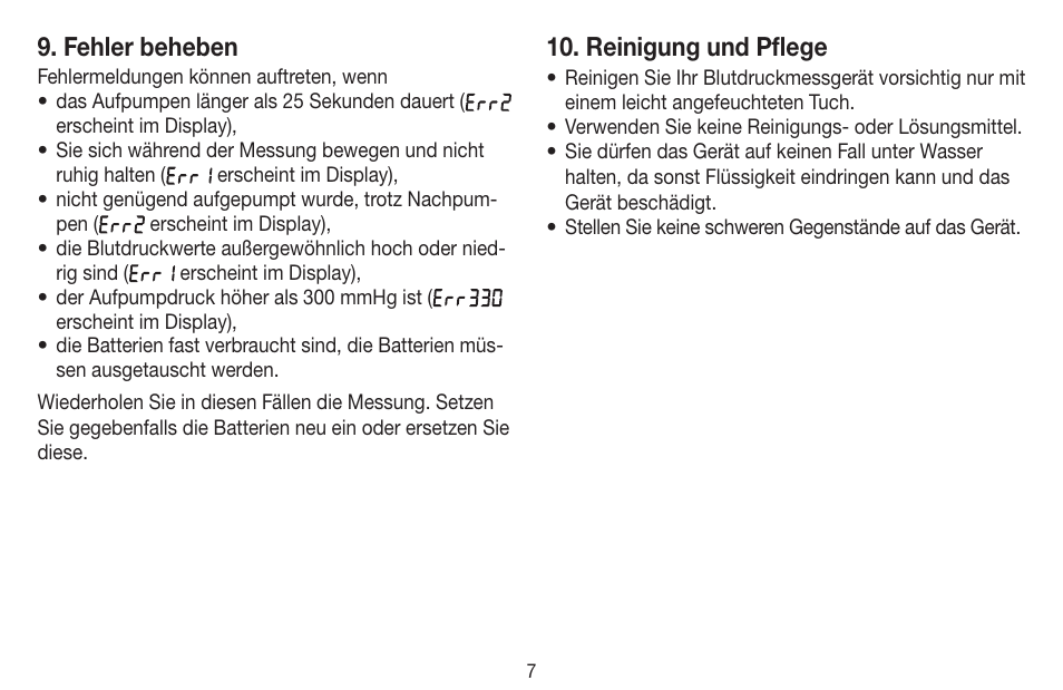 Fehler beheben, Reinigung und pflege | Beurer BC 20 User Manual | Page 7 / 68