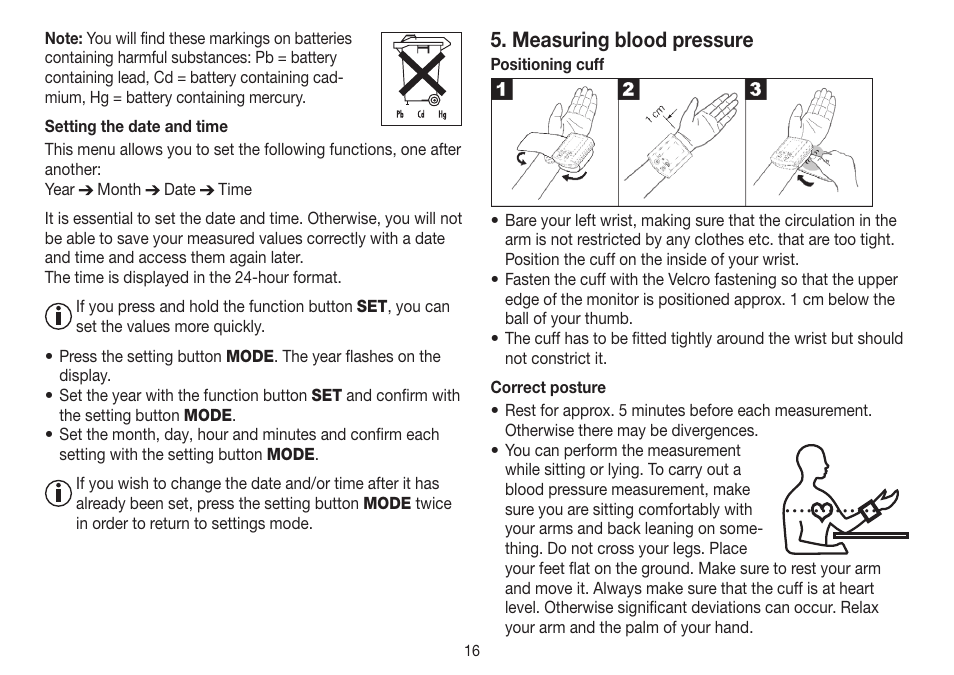 Measuring blood pressure | Beurer BC 30 User Manual | Page 16 / 80