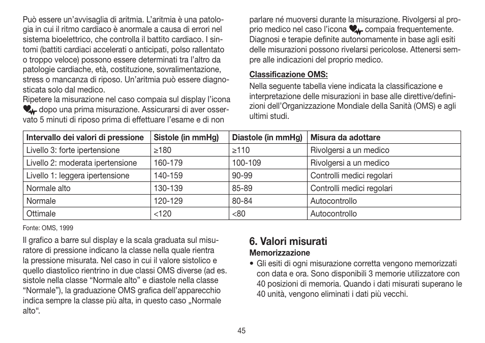 Valori misurati | Beurer BC 30 User Manual | Page 45 / 80