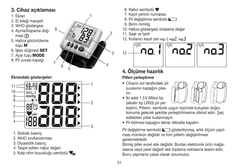 Cihaz açıklaması, Ölçüme hazırlık | Beurer BC 30 User Manual | Page 51 / 80