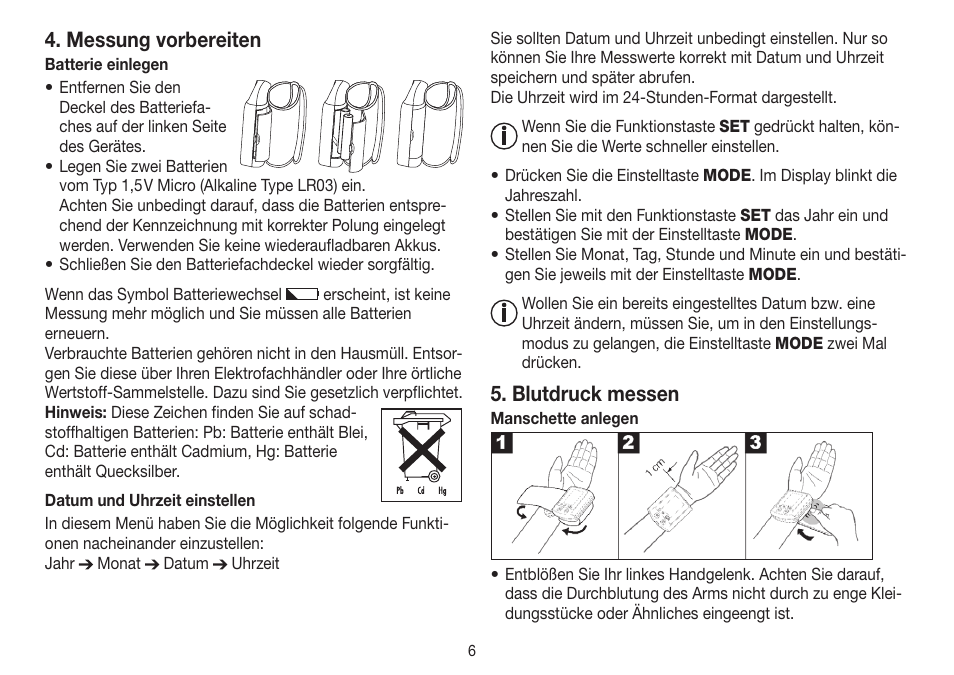 Messung vorbereiten, Blutdruck messen | Beurer BC 30 User Manual | Page 6 / 80