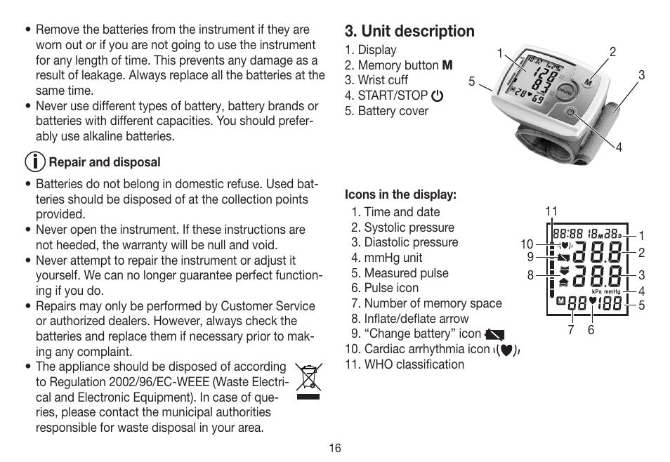 Unit description | Beurer BC 31 User Manual | Page 16 / 92