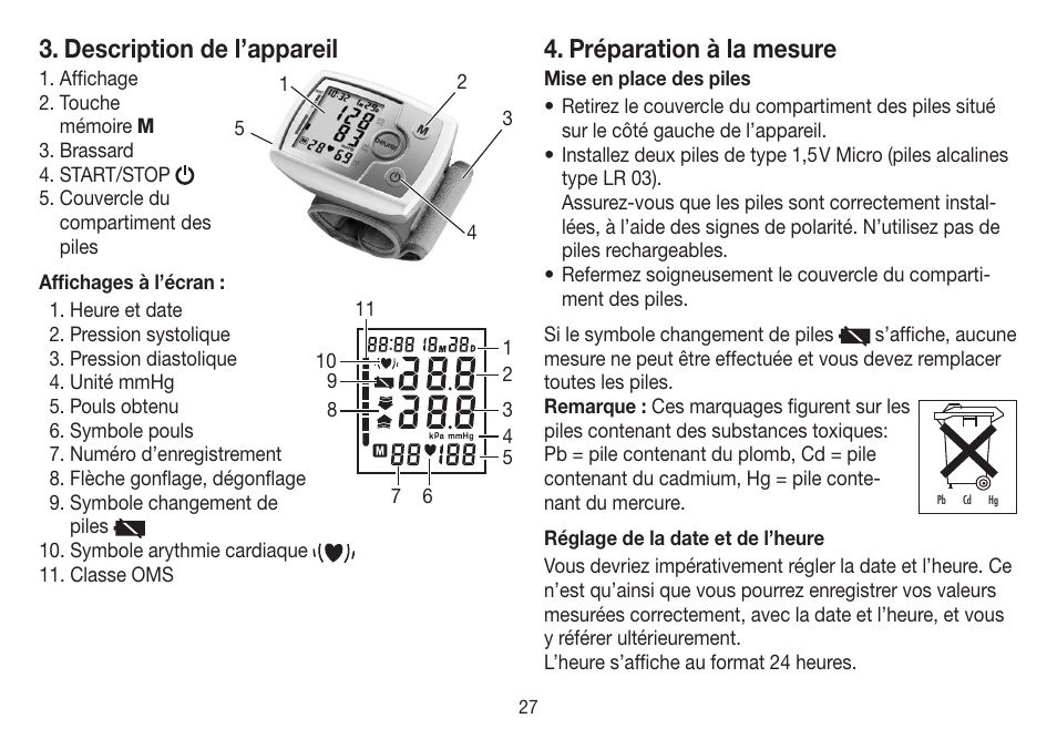 Description de l’appareil, Préparation à la mesure | Beurer BC 31 User Manual | Page 27 / 92