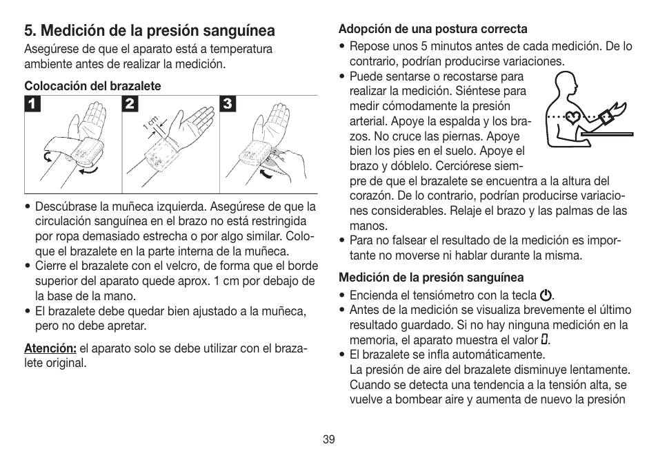 Medición de la presión sanguínea | Beurer BC 31 User Manual | Page 39 / 92