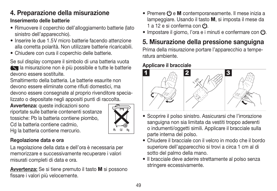 Preparazione della misurazione, Misurazione della pressione sanguigna | Beurer BC 31 User Manual | Page 49 / 92