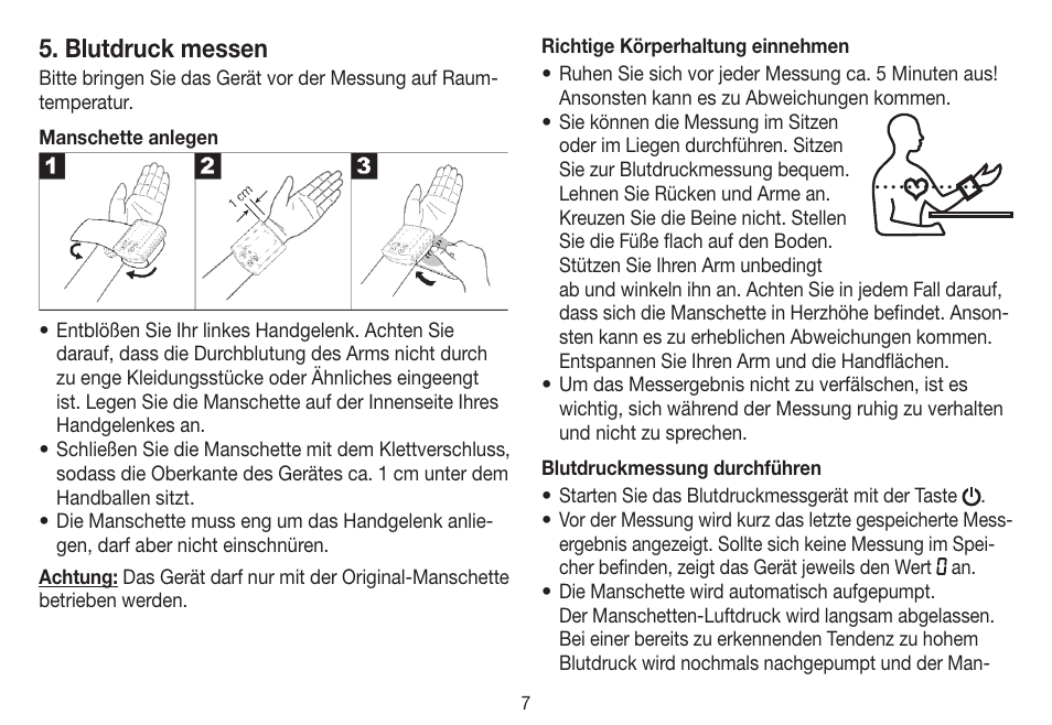 Blutdruck messen | Beurer BC 31 User Manual | Page 7 / 92