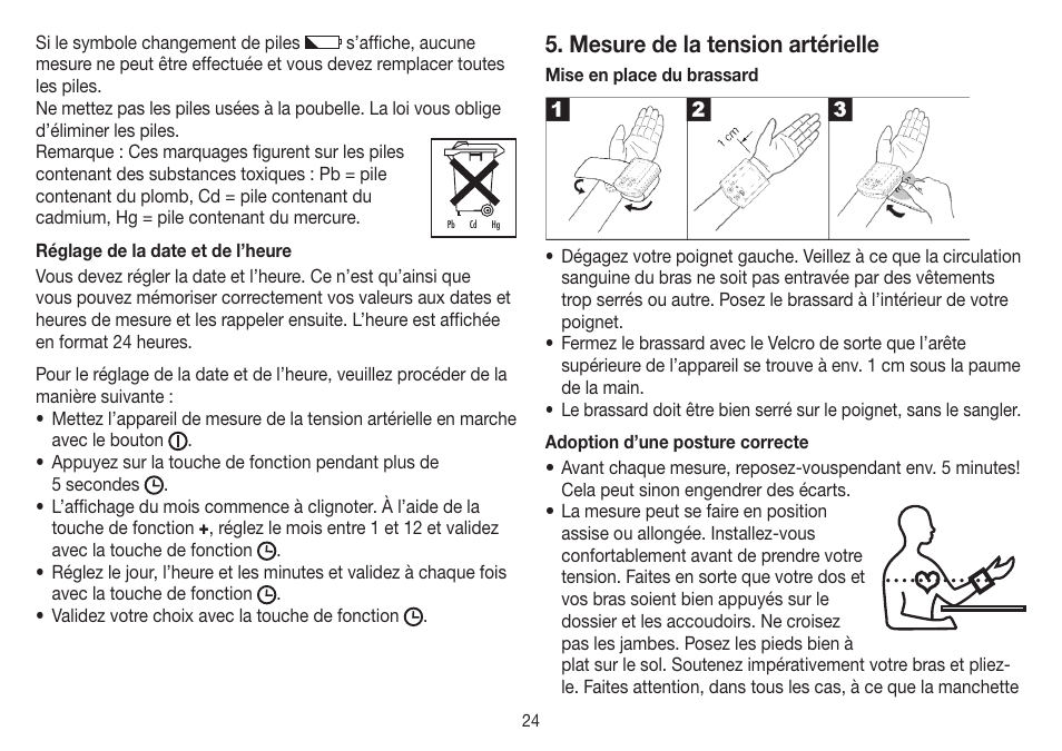 Mesure de la tension artérielle | Beurer BC 32 User Manual | Page 24 / 76